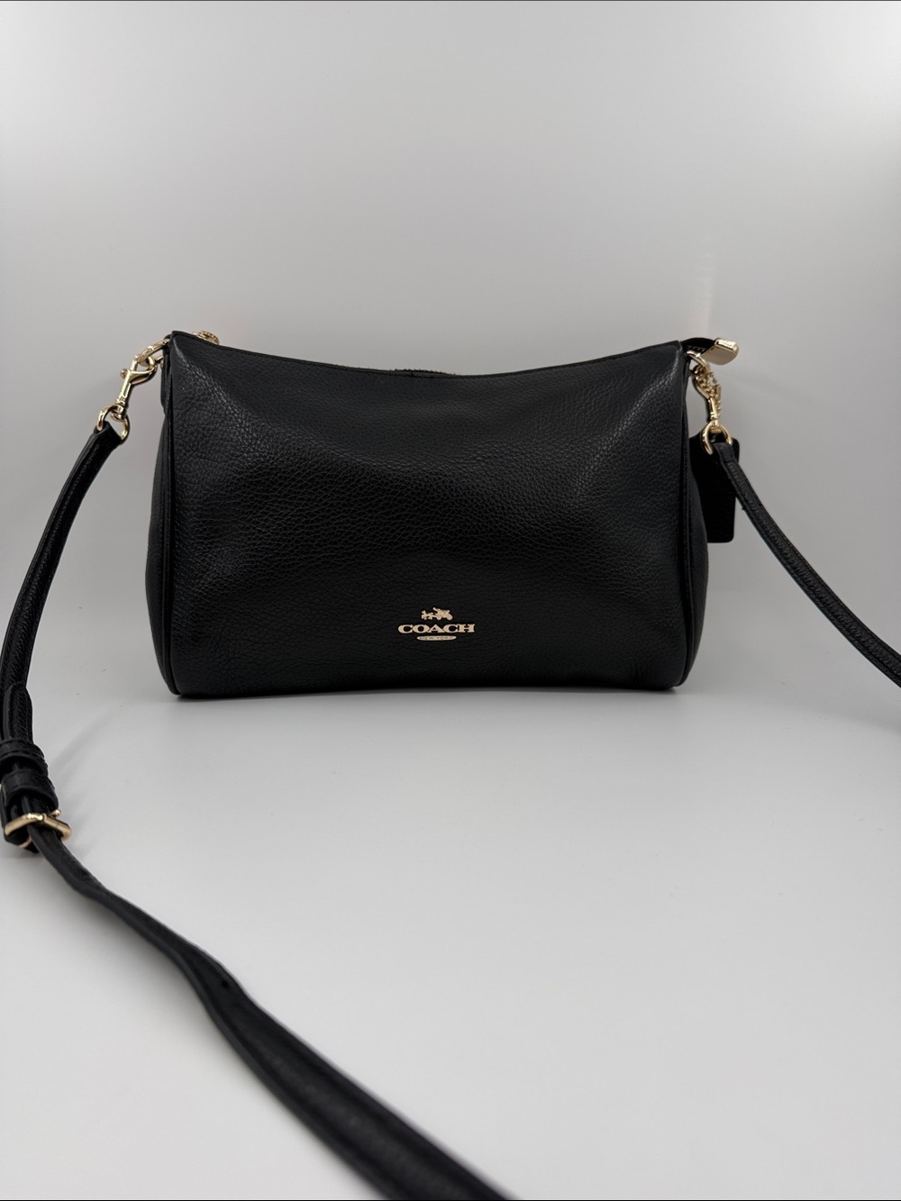 Coach Black Pebbled Leather Crossbody with Gold Hardware Accent